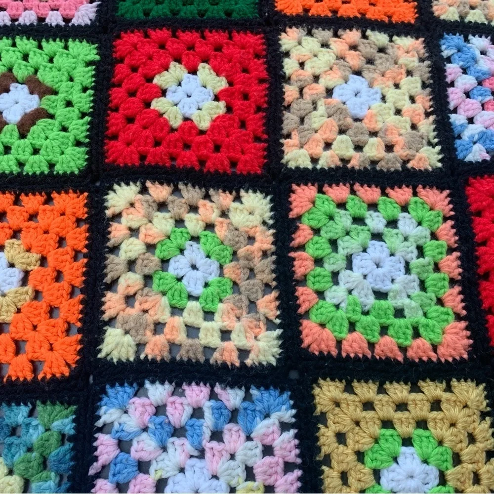 Afghan Crochet Granny Square Blanket Throw Quilt Cabin Vibes